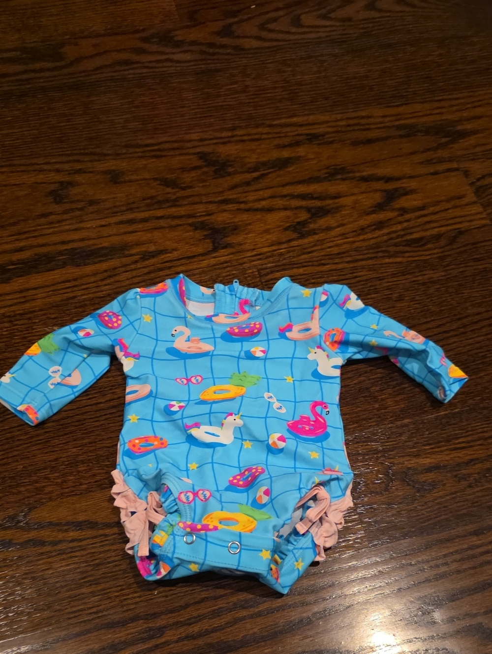 Ruffle Butts Blue Swan & Floaties Ruffle Long-Sleeve Swim One-Piece